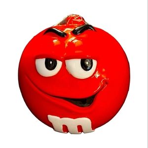 USED Vintage 2001 Bright Red M&M Ceramic Candy Dish / Cookie Jar